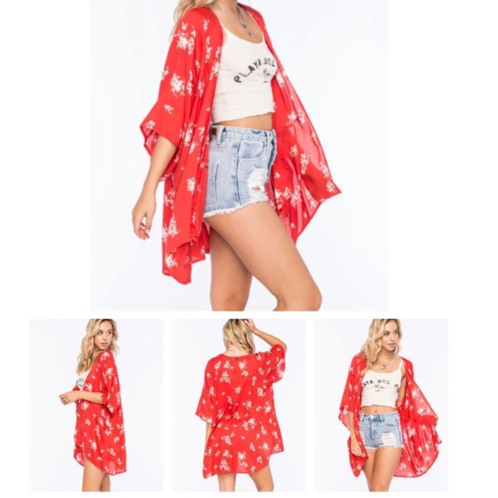 Billabong Shadow Play Red Floral Kimono